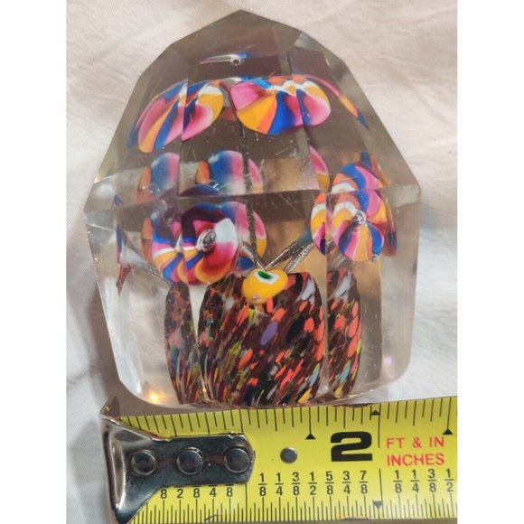 Antique Bohemian Facet Cut Art Glass With Decorative Flowers Paperweight READ - Picture 9 of 10